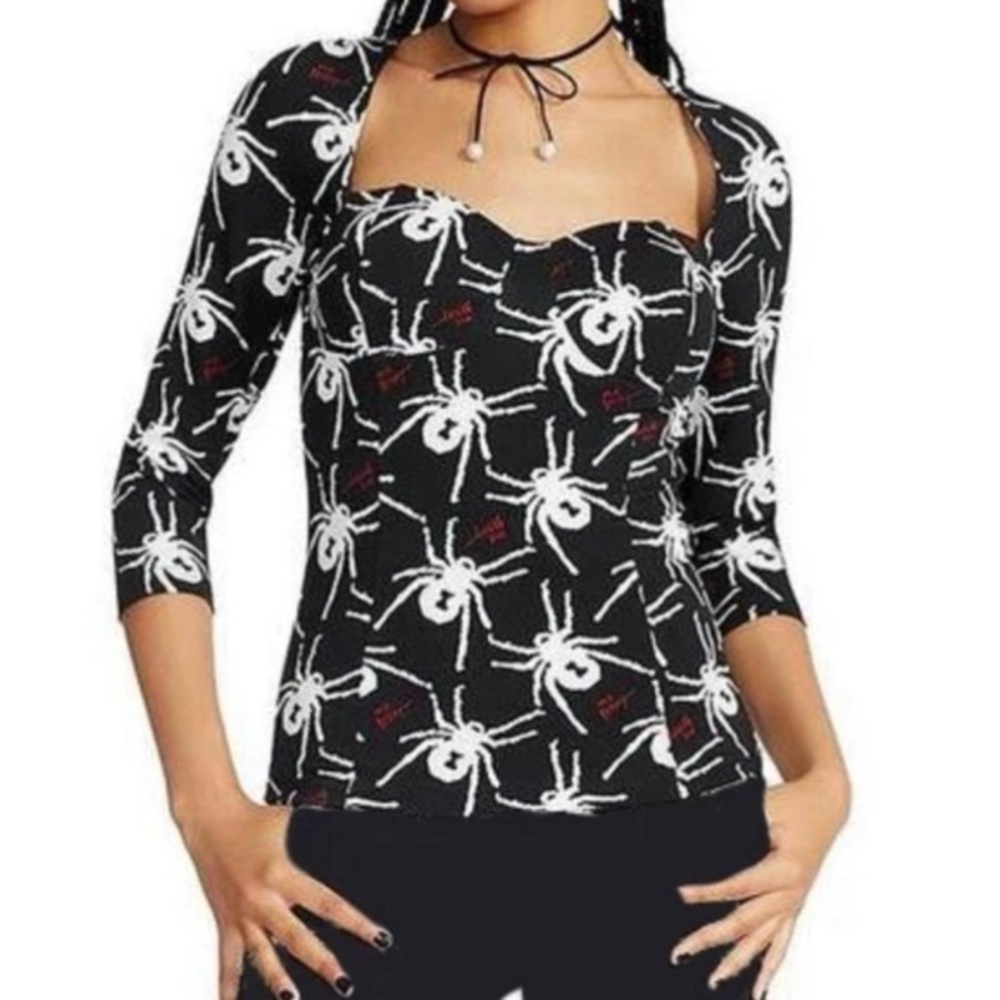 Betsey Johnson Spider Print Gothic Punk Bodycon Top Black White Bra Top 🕷️